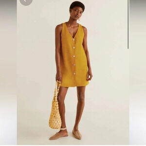 Mango Mustard Knit Mini Dress | Size M (6) | NWT | Button-Front Sundress